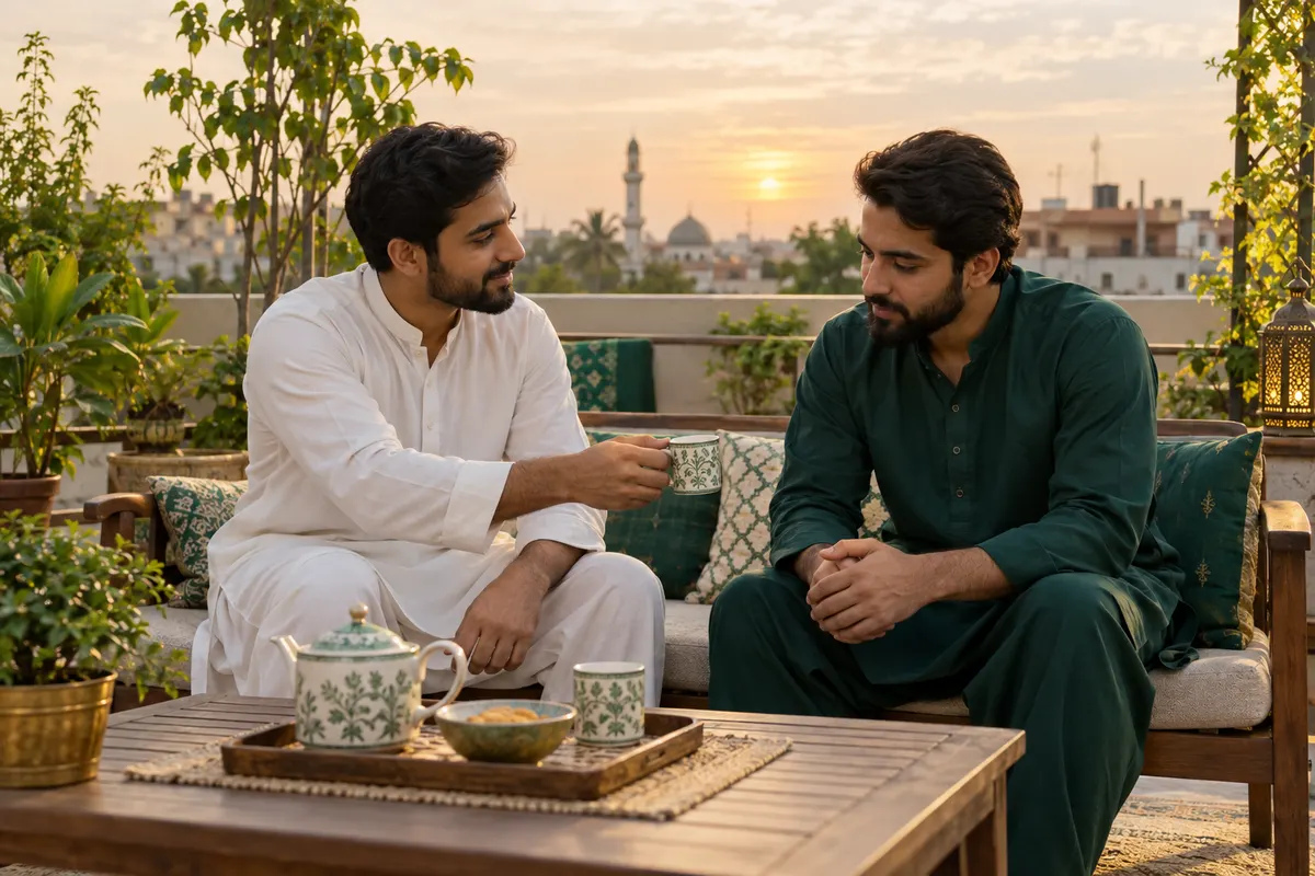 Two brothers beginning a calm conversation after conflict